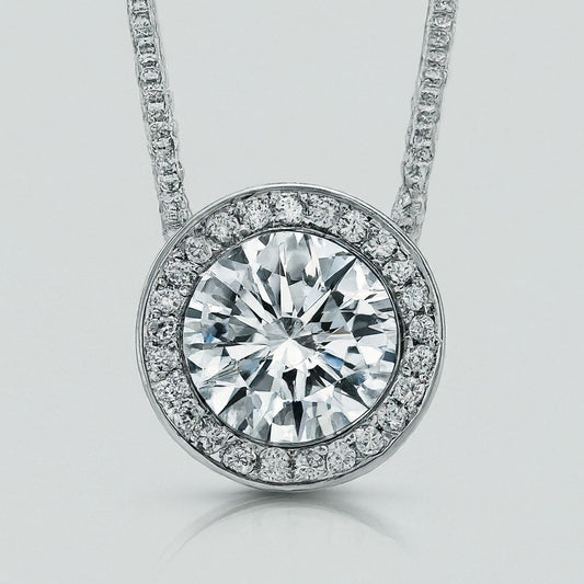 Bezel Halo Setting Diamond Solitaire Pendant