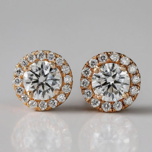 Halo Setting Round Diamond Stud Earring
