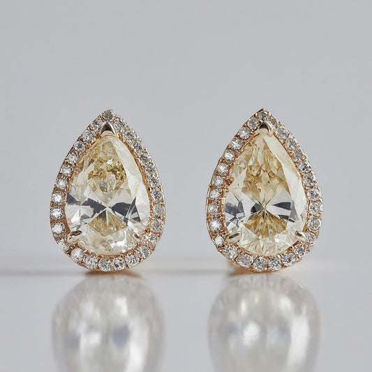 Halo Setting Pear Diamond Earrings Stud